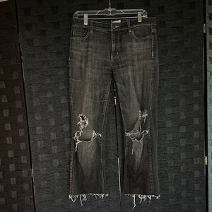 White House Black Market Black Distressed Wide Leg Jeans